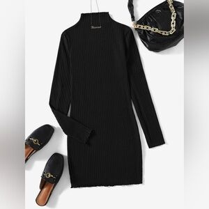 shein curve 3xl dress EZwear Mock Neck Black Ribbed Business Outfit